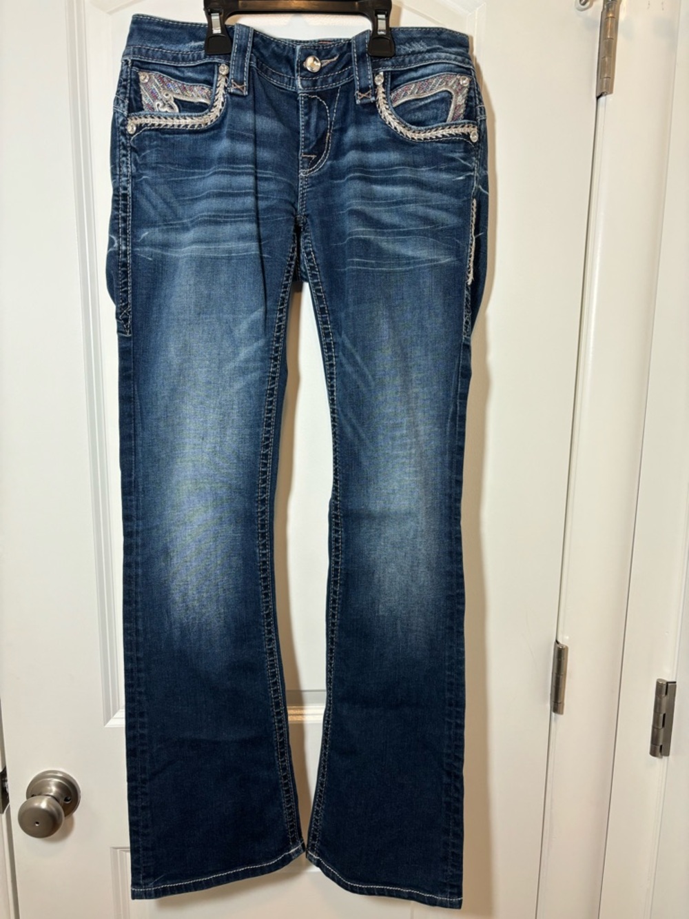 Rock Revival Style Stephanie Blue Denim Bootcut Jeans with Embroidered Pockets